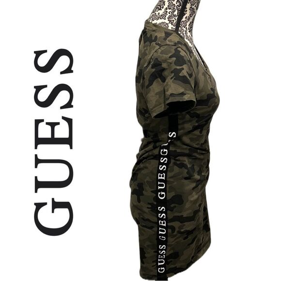 Guess Women’s Logo Tuxedo Striped Camo Round Neck Short Sleeve Dress - Size L - Picture 3 of 3